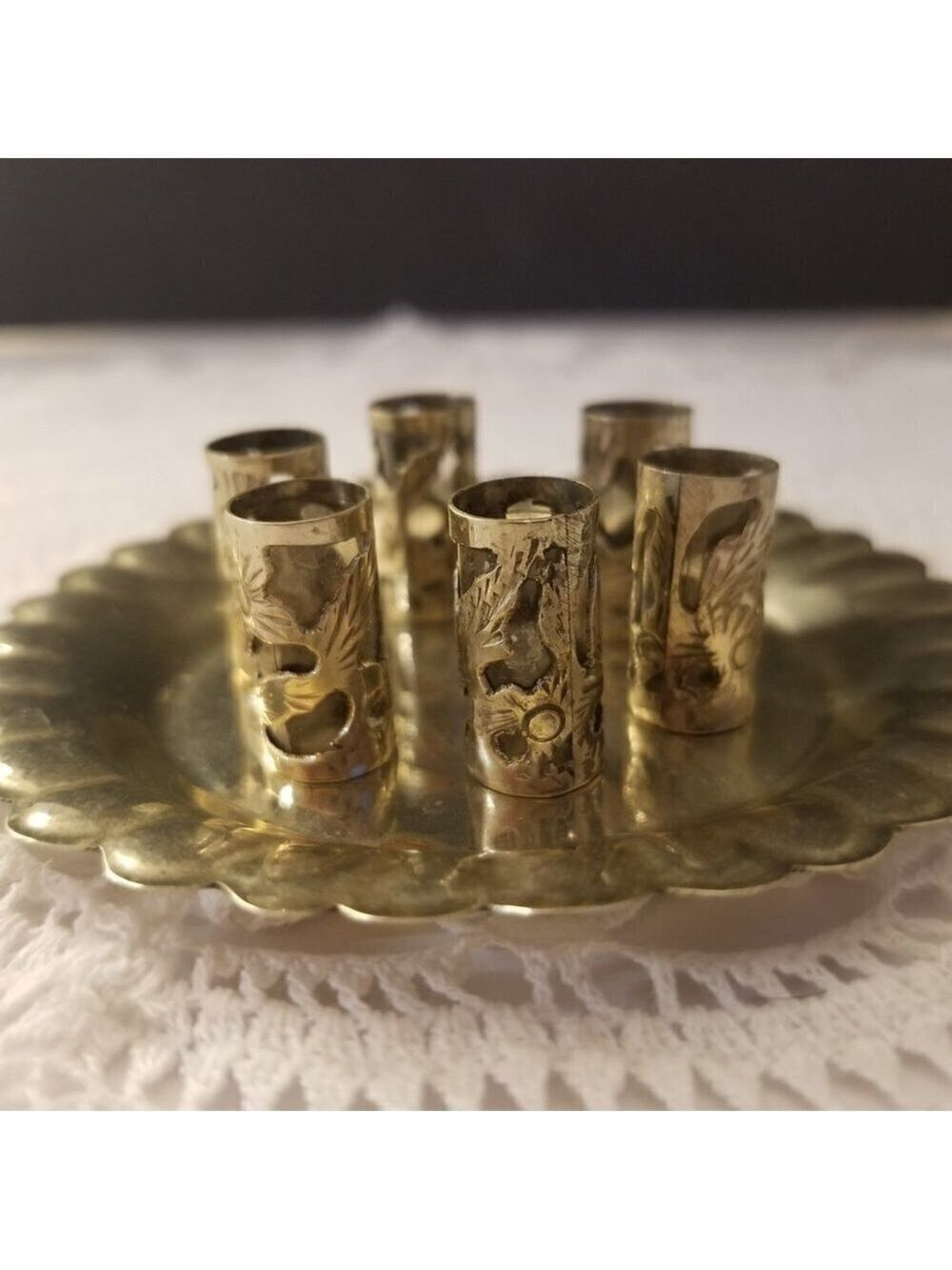 Alpaca Dollhouse Tumbler and Tray Glass Set Miniature 1:12 Tin Vintage